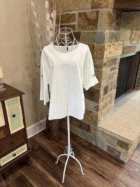 SHEIN White Button-Tab Roll Sleeve Tunic
